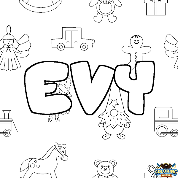 Coloring page first name EVY - Toys background