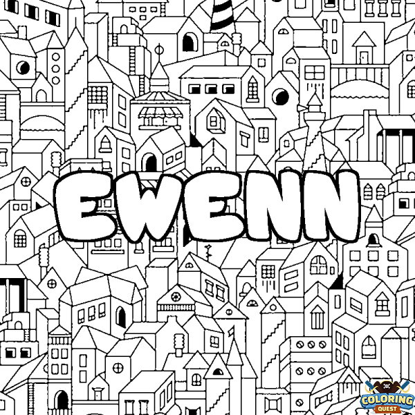 Coloring page first name EWENN - City background