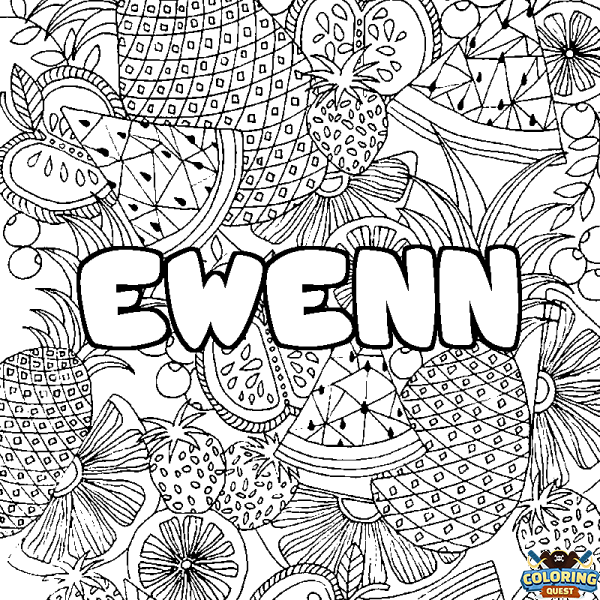 Coloring page first name EWENN - Fruits mandala background