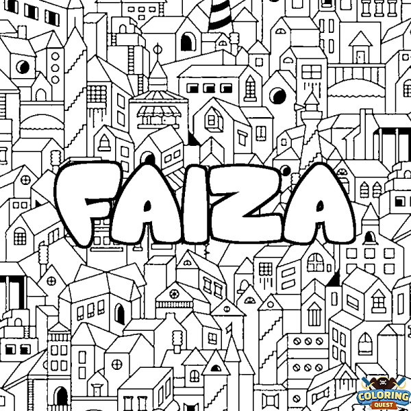 Coloring page first name FAIZA - City background