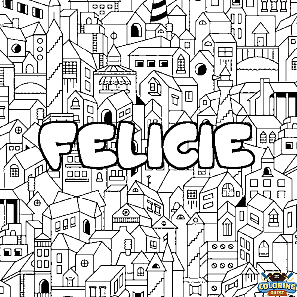 Coloring page first name FELICIE - City background