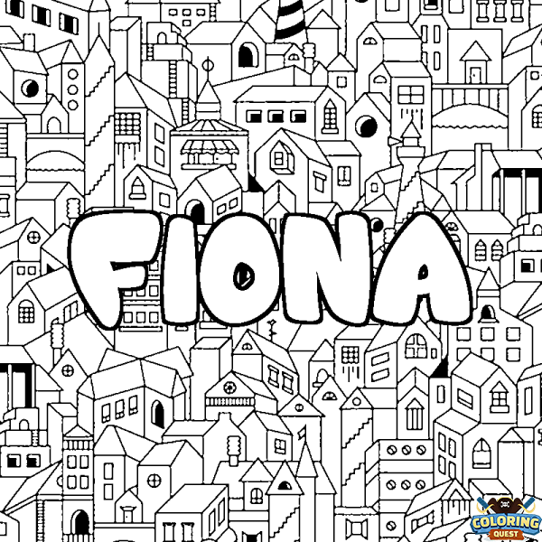 Coloring page first name FIONA - City background