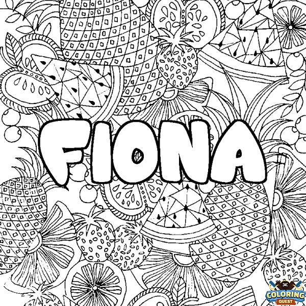 Coloring page first name FIONA - Fruits mandala background