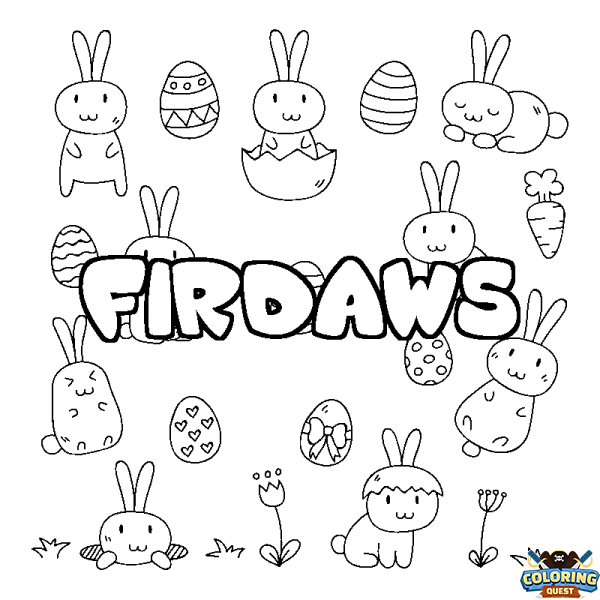 Coloring page first name FIRDAWS - Easter background