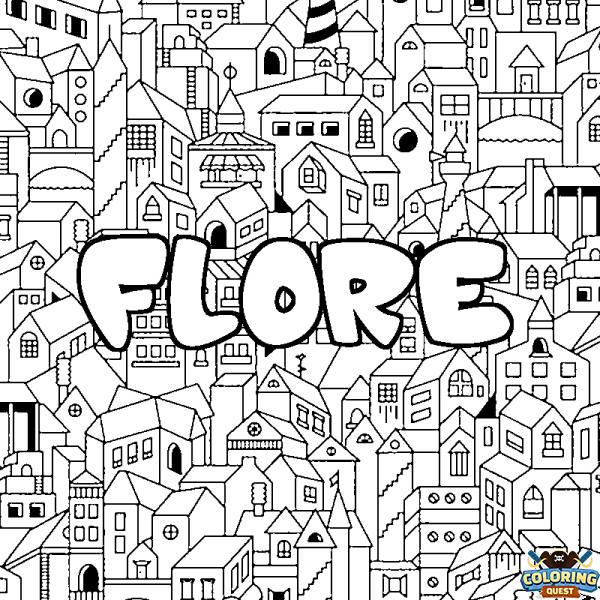 Coloring page first name FLORE - City background