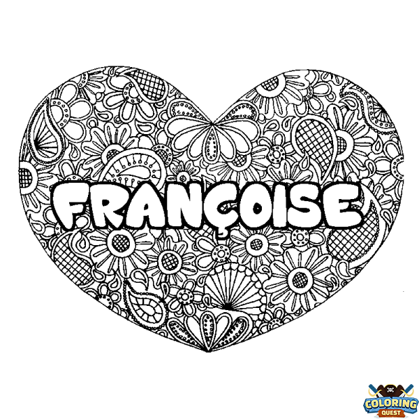 Coloring page first name FRAN&Ccedil;OISE - Heart mandala background