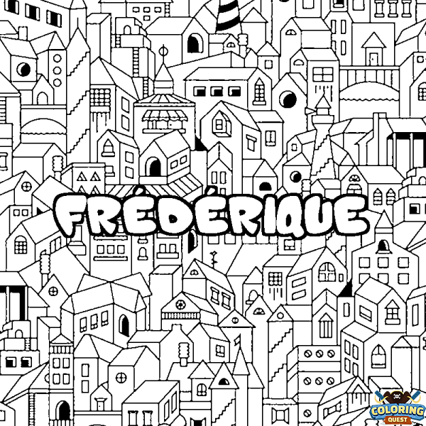 Coloring page first name FR&Eacute;D&Eacute;RIQUE - City background