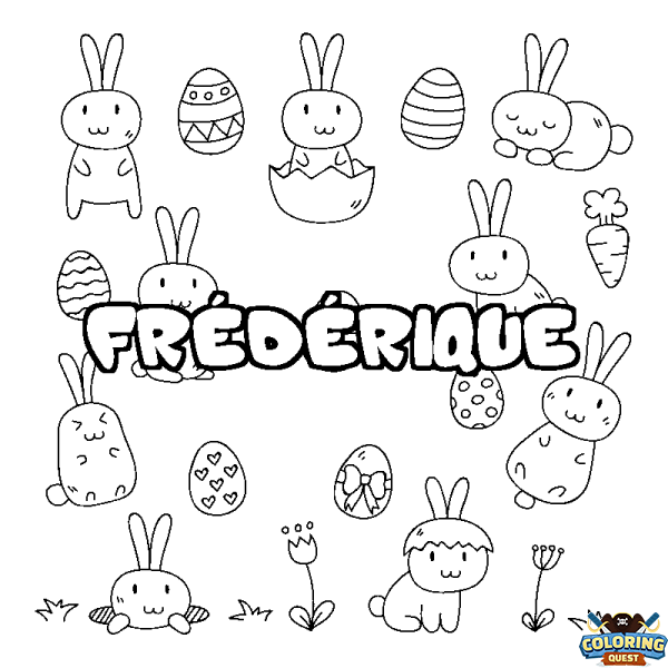Coloring page first name FR&Eacute;D&Eacute;RIQUE - Easter background