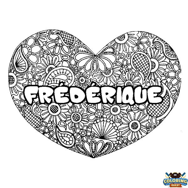 Coloring page first name FR&Eacute;D&Eacute;RIQUE - Heart mandala background