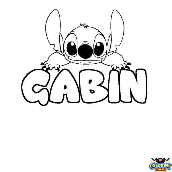 Coloring page first name GABIN - Stitch background