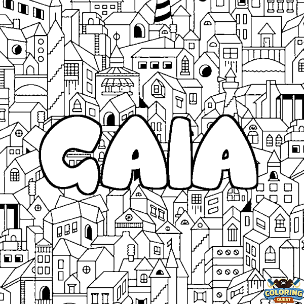 Coloring page first name GAIA - City background