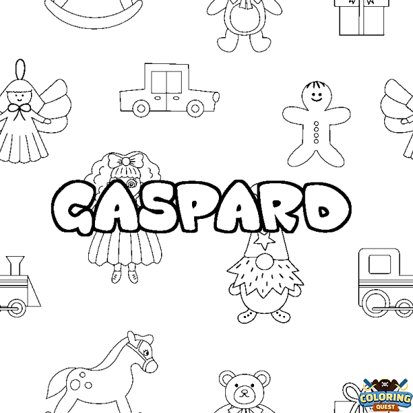 Coloring page first name GASPARD - Toys background