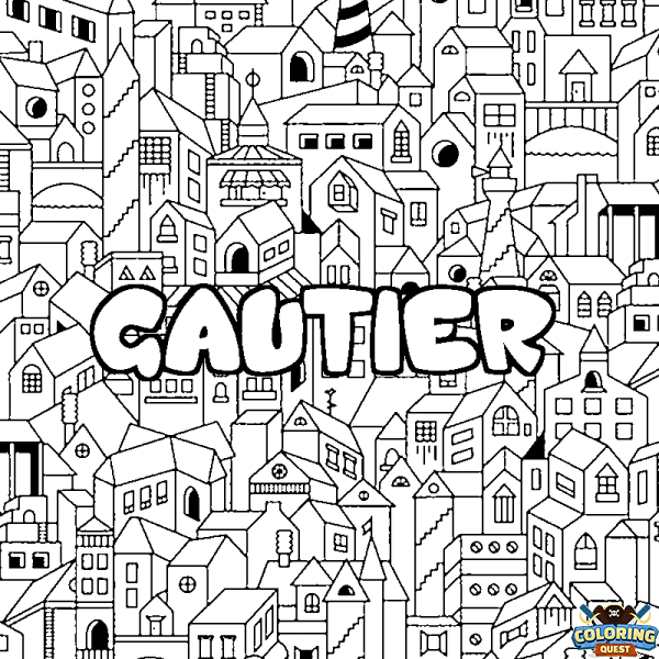 Coloring page first name GAUTIER - City background