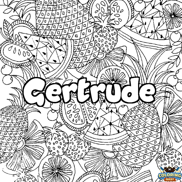 Coloring page first name Gertrude - Fruits mandala background