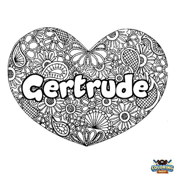 Coloring page first name Gertrude - Heart mandala background