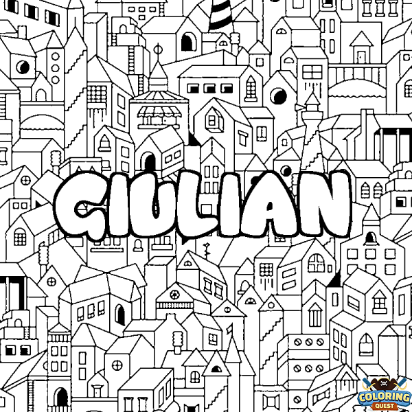 Coloring page first name GIULIAN - City background