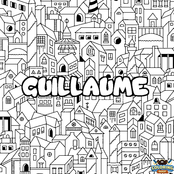 Coloring page first name GUILLAUME - City background