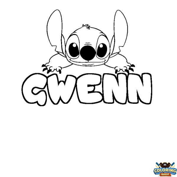 Coloring page first name GWENN - Stitch background