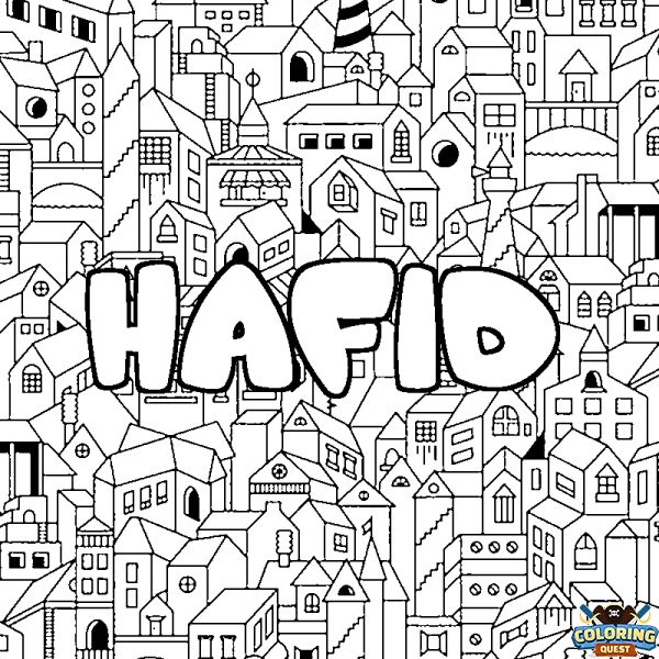 Coloring page first name HAFID - City background