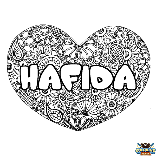 Coloring page first name HAFIDA - Heart mandala background