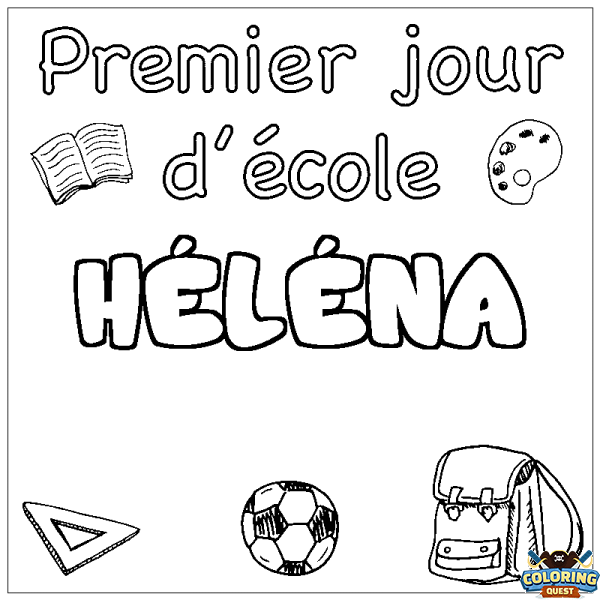 Coloring page first name H&Eacute;L&Eacute;NA - School First day background