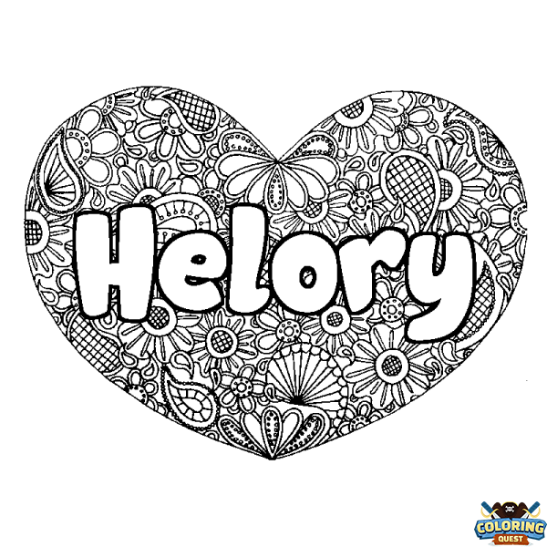 Coloring page first name Helory - Heart mandala background