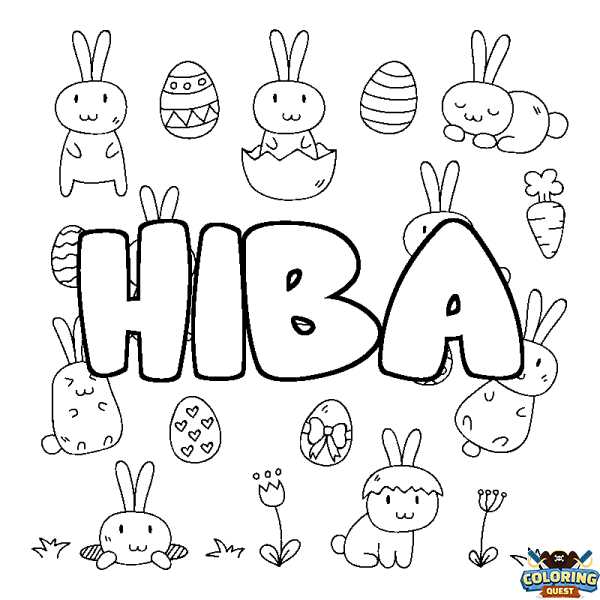 Coloring page first name HIBA - Easter background