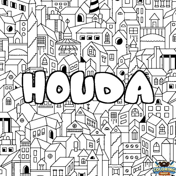 Coloring page first name HOUDA - City background