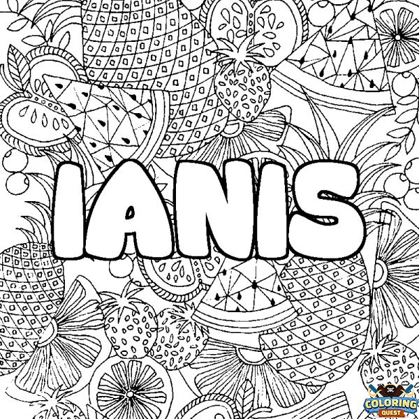 Coloring page first name IANIS - Fruits mandala background