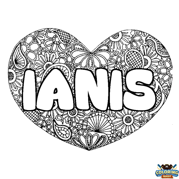 Coloring page first name IANIS - Heart mandala background