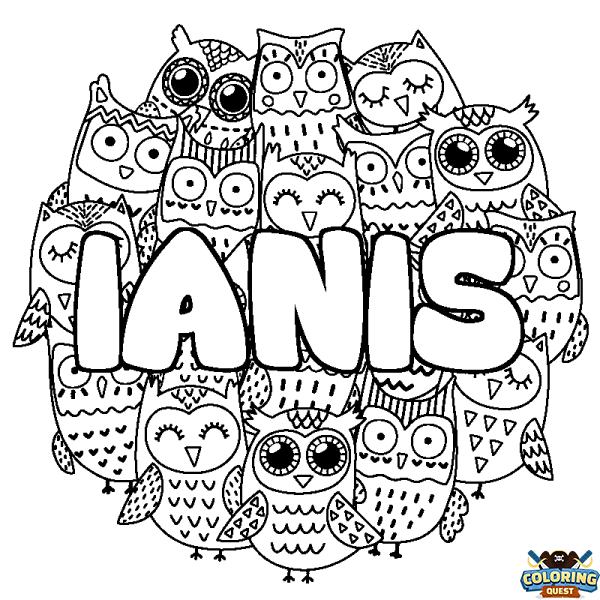 Coloring page first name IANIS - Owls background