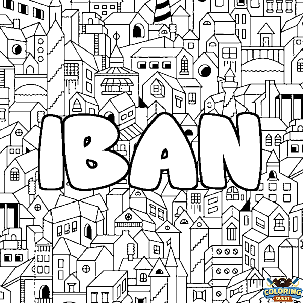 Coloring page first name IBAN - City background