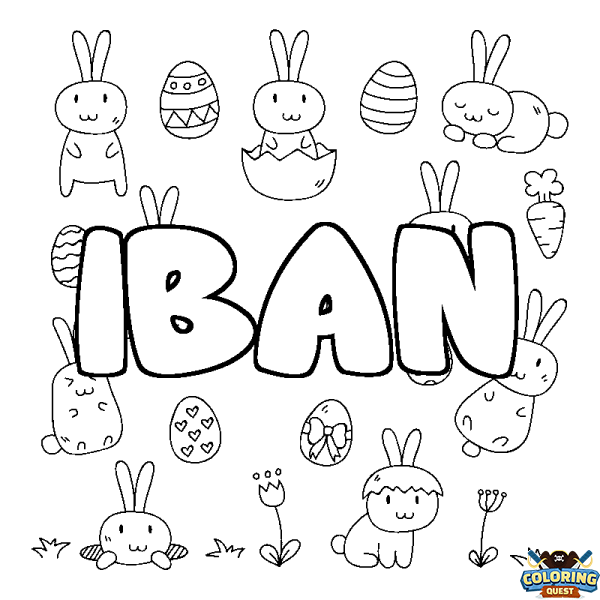 Coloring page first name IBAN - Easter background