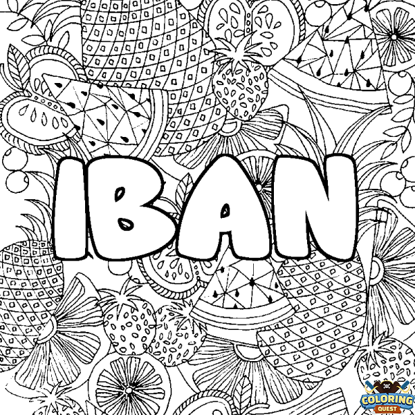 Coloring page first name IBAN - Fruits mandala background