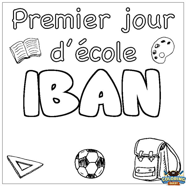 Coloring page first name IBAN - School First day background