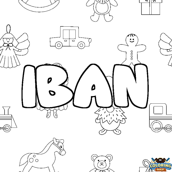 Coloring page first name IBAN - Toys background