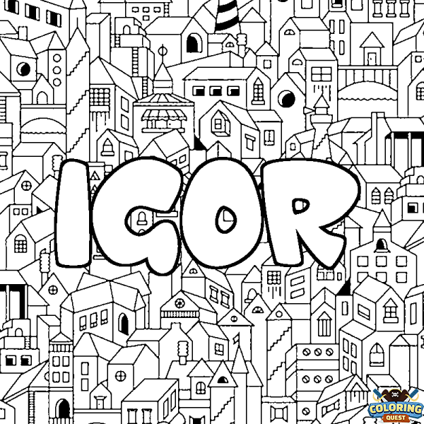 Coloring page first name IGOR - City background