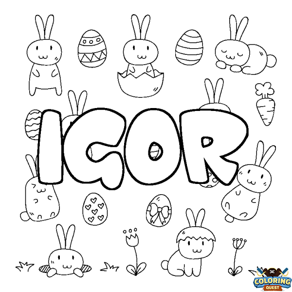 Coloring page first name IGOR - Easter background