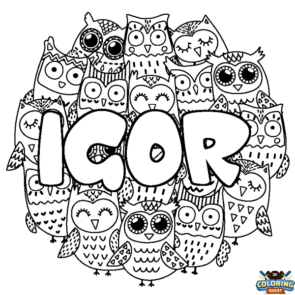 Coloring page first name IGOR - Owls background