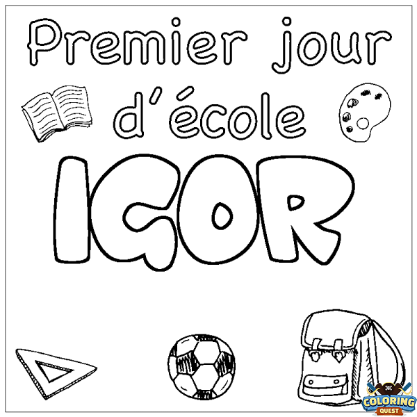 Coloring page first name IGOR - School First day background