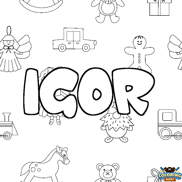 Coloring page first name IGOR - Toys background