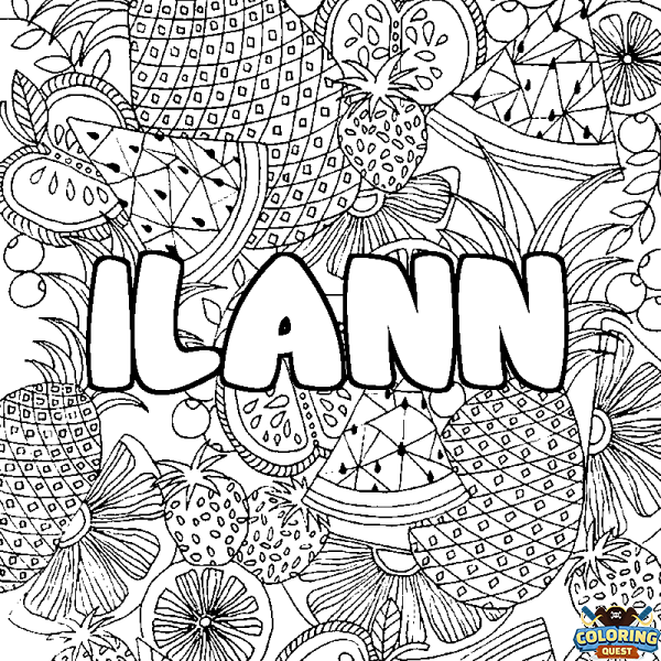 Coloring page first name ILANN - Fruits mandala background