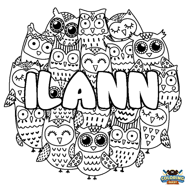 Coloring page first name ILANN - Owls background