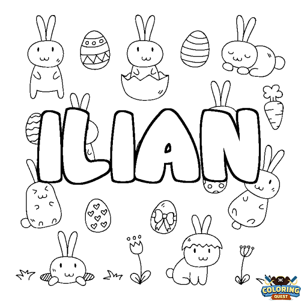 Coloring page first name ILIAN - Easter background