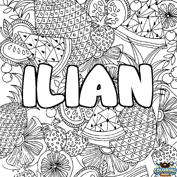 Coloring page first name ILIAN - Fruits mandala background