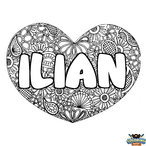 Coloring page first name ILIAN - Heart mandala background