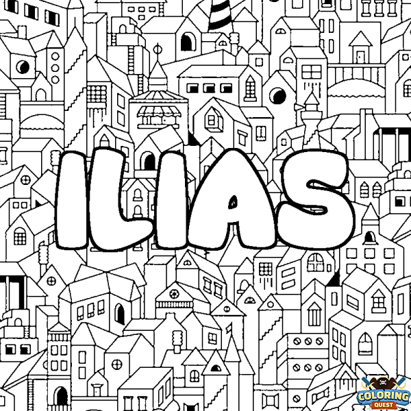 Coloring page first name ILIAS - City background