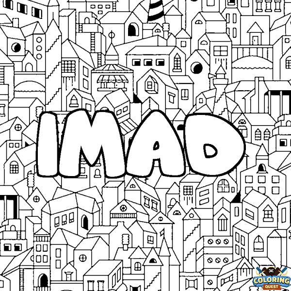 Coloring page first name IMAD - City background