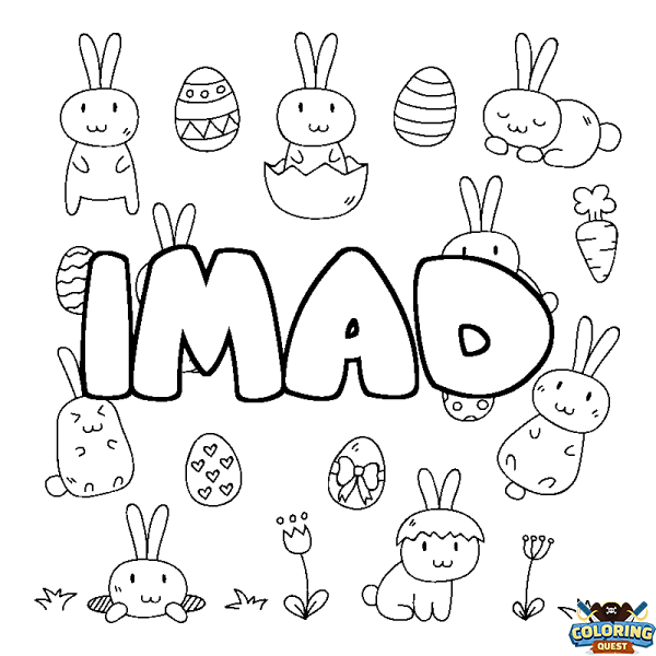 Coloring page first name IMAD - Easter background