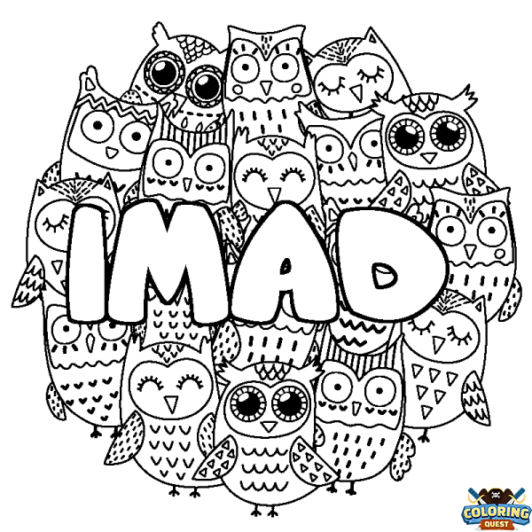 Coloring page first name IMAD - Owls background